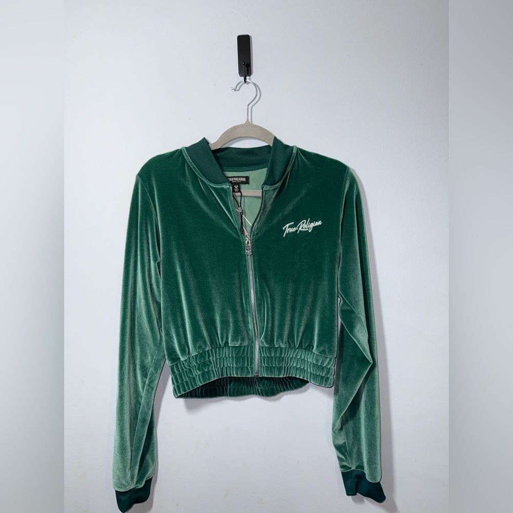 True religion bomber velour Zip Up Bomber Jacket Size Large NWOT emerald green